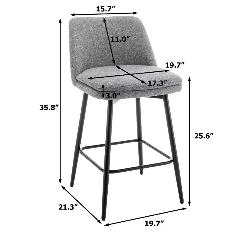 Tabourets de bar pivotants en lin/PU hauteur comptoir, lot de 2 – Dossier mi-hauteur, sans accoudoirs