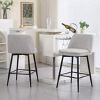 Tabourets de bar pivotants en lin/PU hauteur comptoir, lot de 2 – Dossier mi-hauteur, sans accoudoirs