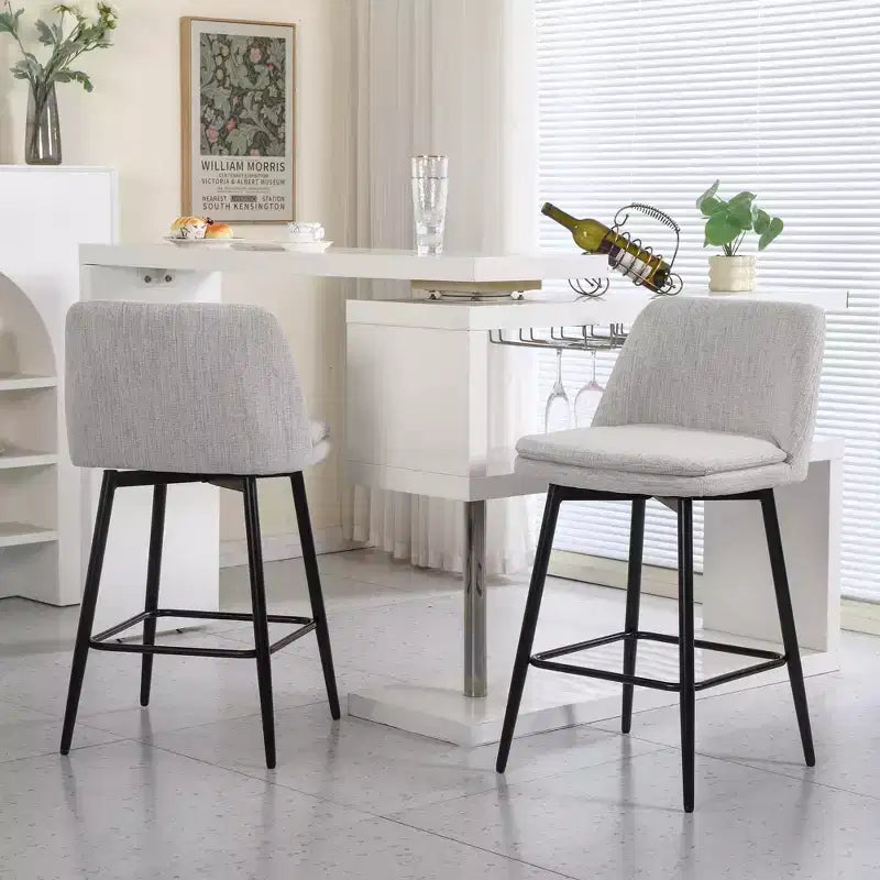 Tabourets de bar pivotants en lin/PU hauteur comptoir, lot de 2 – Dossier mi-hauteur, sans accoudoirs