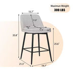 Tabourets de bar pivotants en lin/PU hauteur comptoir, lot de 2 – Dossier mi-hauteur, sans accoudoirs