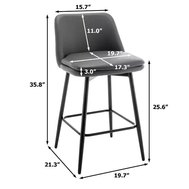 Tabourets de bar pivotants en lin/PU hauteur comptoir, lot de 2 – Dossier mi-hauteur, sans accoudoirs