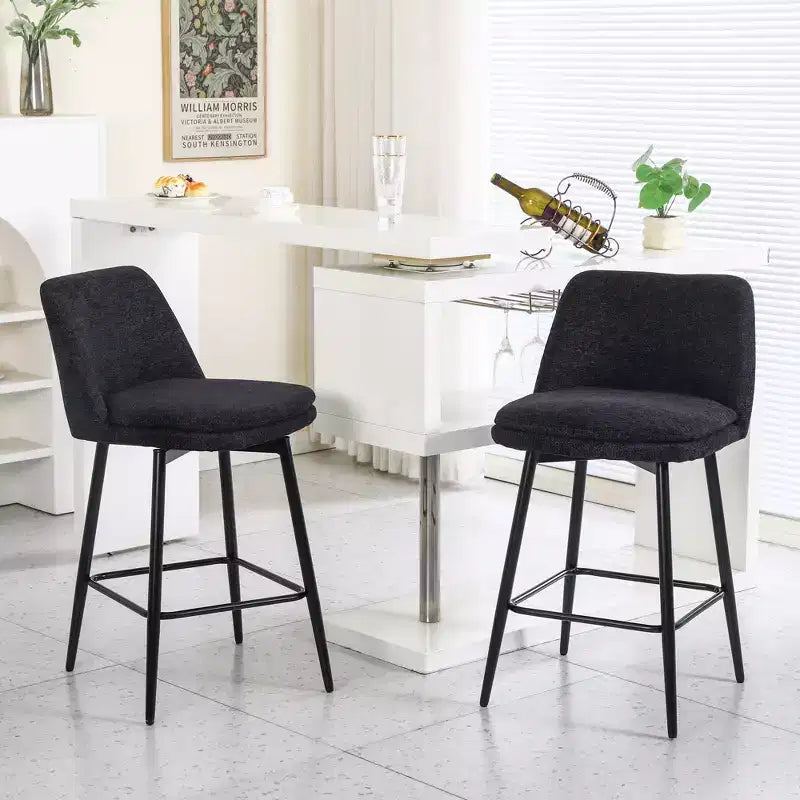 Tabourets de bar pivotants en lin/PU hauteur comptoir, lot de 2 – Dossier mi-hauteur, sans accoudoirs