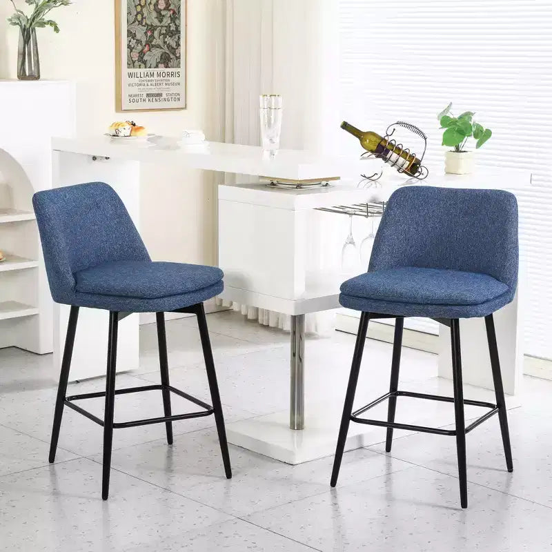 Tabourets de bar pivotants en lin/PU hauteur comptoir, lot de 2 – Dossier mi-hauteur, sans accoudoirs
