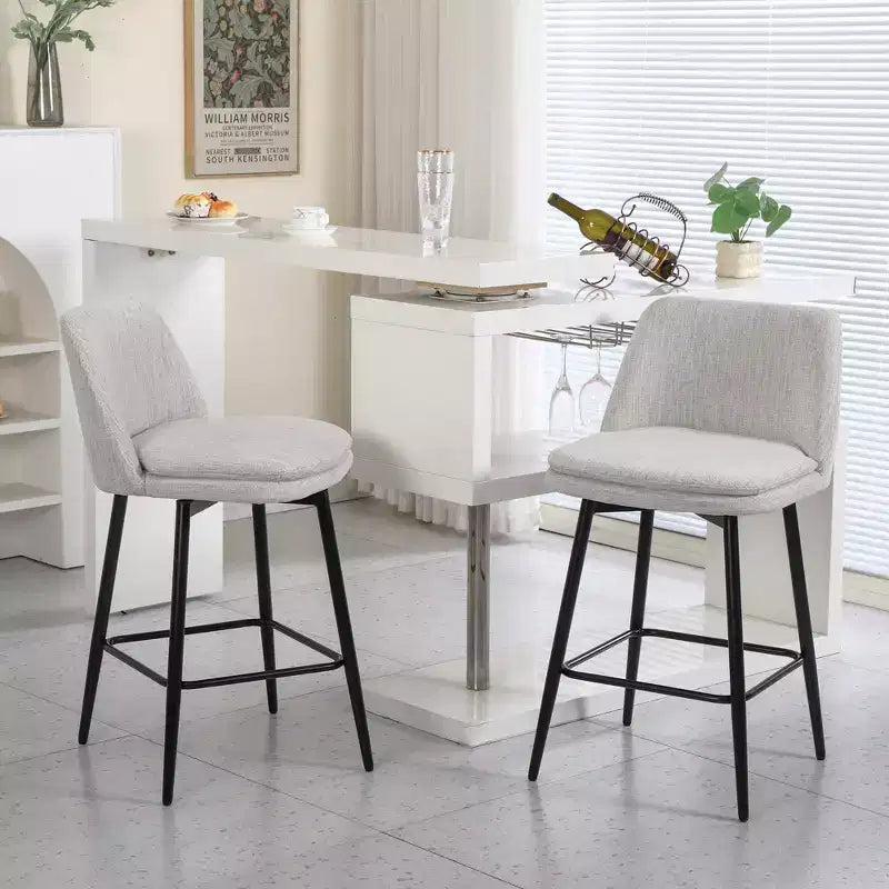 Tabourets de bar pivotants en lin/PU hauteur comptoir, lot de 2 – Dossier mi-hauteur, sans accoudoirs