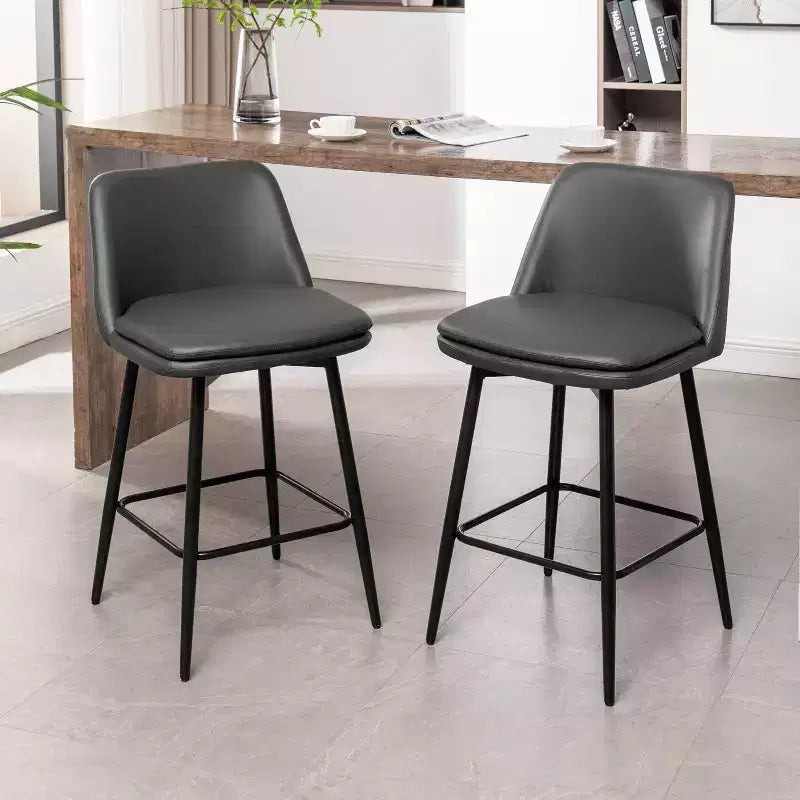 Tabourets de bar pivotants en lin/PU hauteur comptoir, lot de 2 – Dossier mi-hauteur, sans accoudoirs
