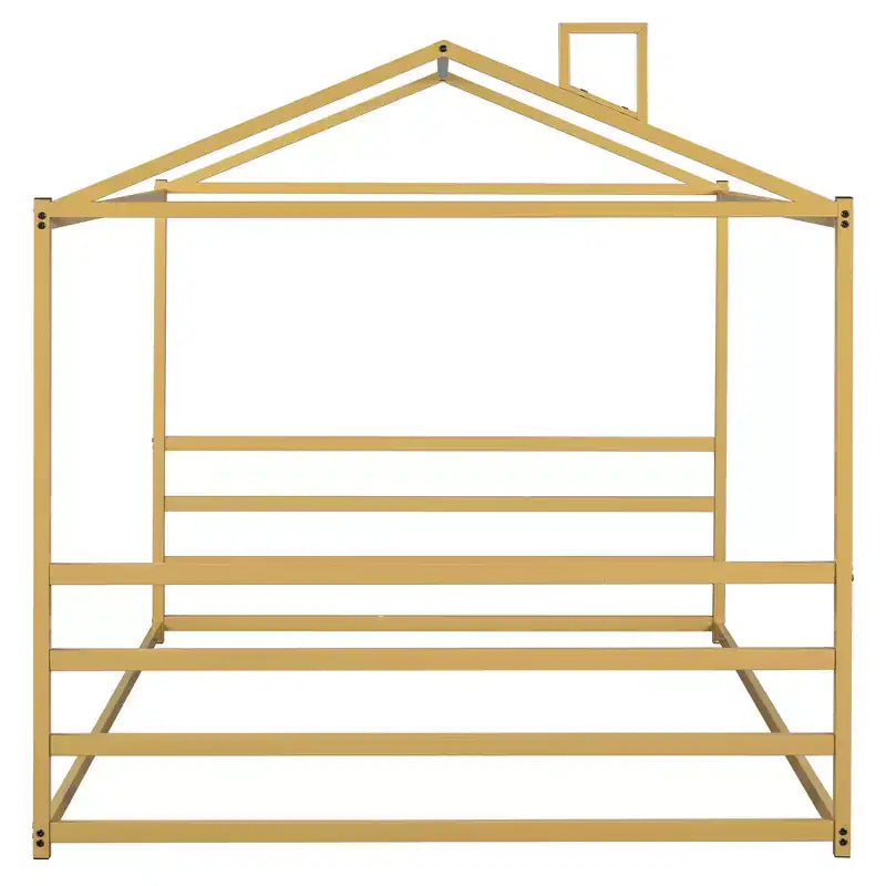 Cadre de lit maison en métal doré, Queen, Enfants (1 personne)