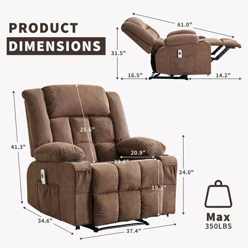 Fauteuil inclinable manuel avec fonction Chaleur et Massage – Bleu / Marron / Gris, Individuel