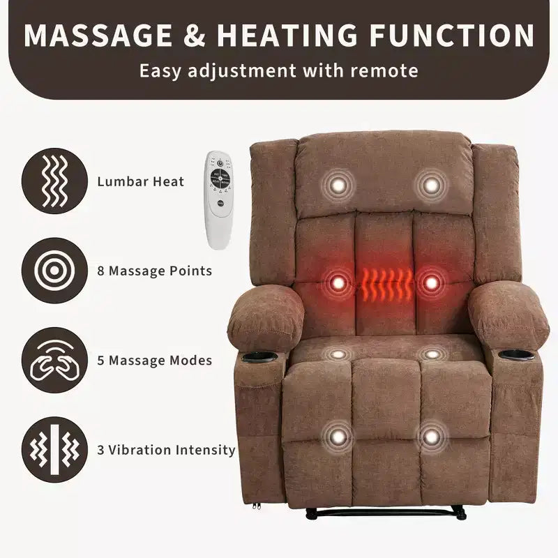 Fauteuil inclinable manuel avec fonction Chaleur et Massage – Bleu / Marron / Gris, Individuel