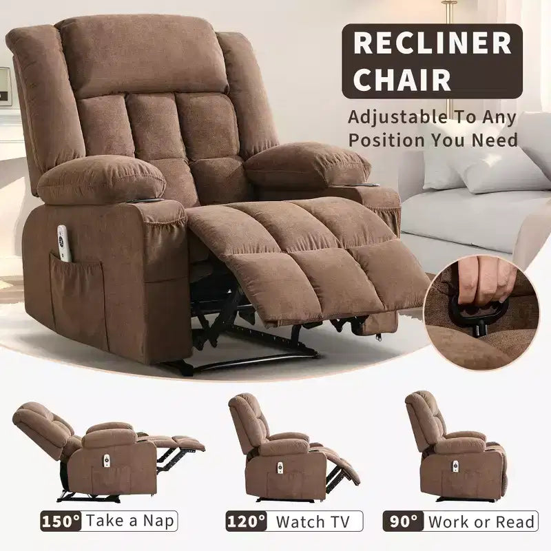 Fauteuil inclinable manuel avec fonction Chaleur et Massage – Bleu / Marron / Gris, Individuel