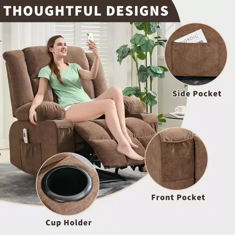 Fauteuil inclinable manuel avec fonction Chaleur et Massage – Bleu / Marron / Gris, Individuel