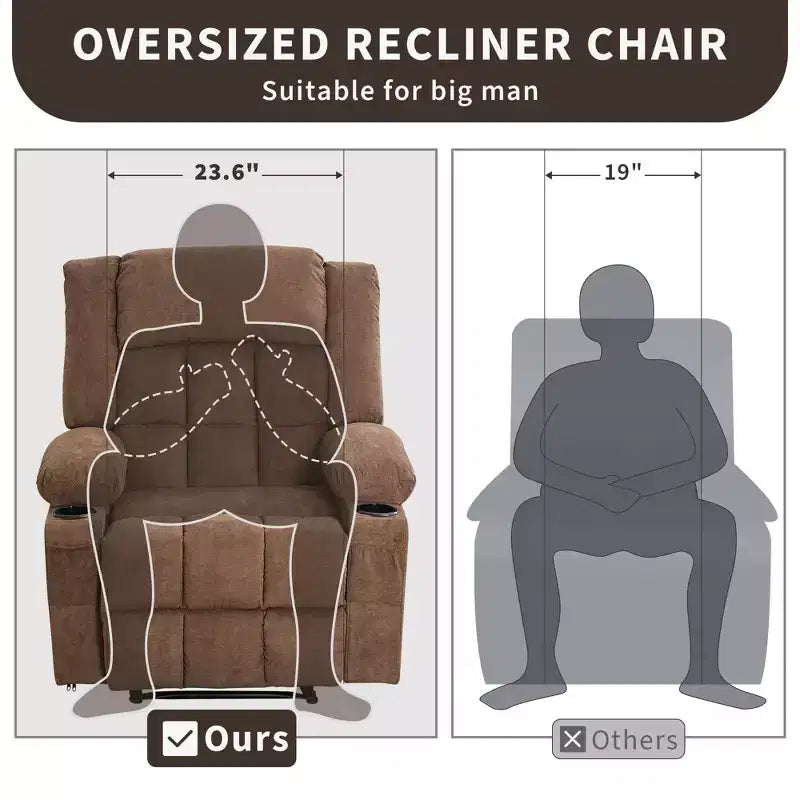 Fauteuil inclinable manuel avec fonction Chaleur et Massage – Bleu / Marron / Gris, Individuel