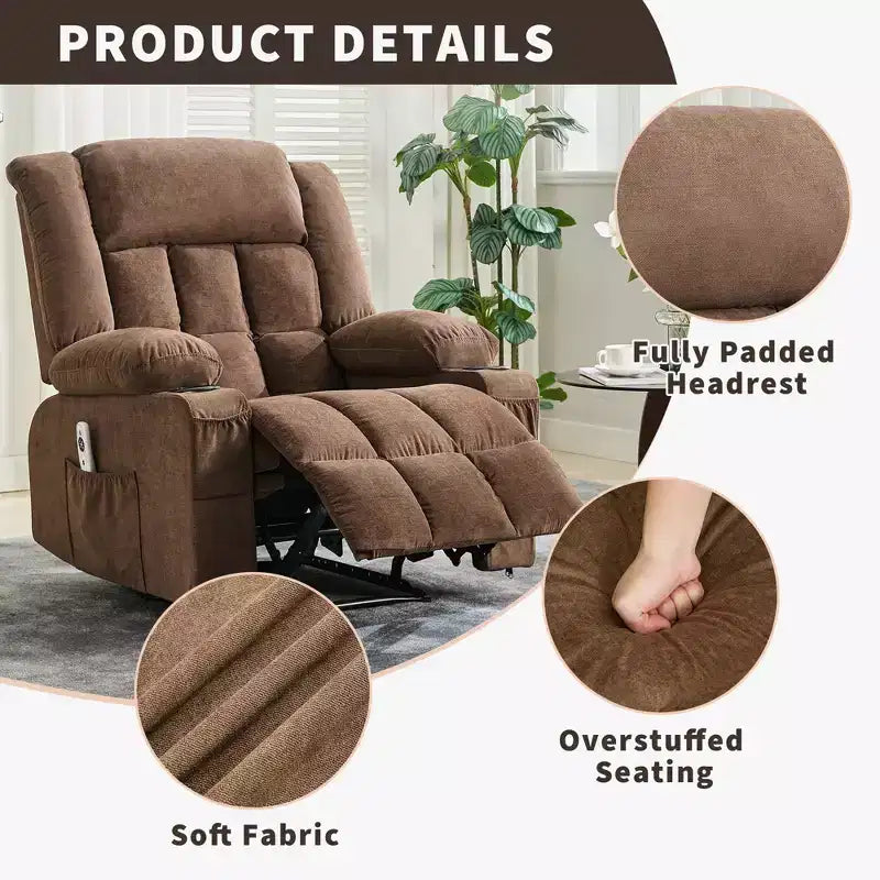 Fauteuil inclinable manuel avec fonction Chaleur et Massage – Bleu / Marron / Gris, Individuel