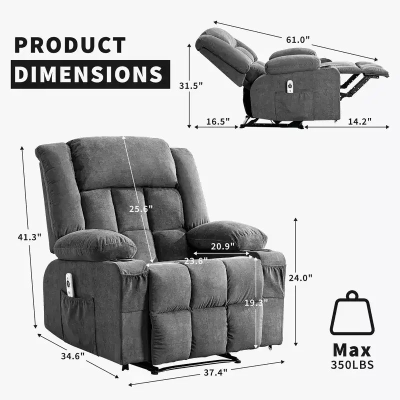 Fauteuil inclinable manuel avec fonction Chaleur et Massage – Bleu / Marron / Gris, Individuel