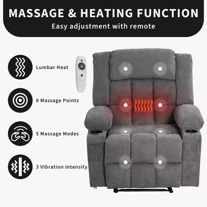 Fauteuil inclinable manuel avec fonction Chaleur et Massage – Bleu / Marron / Gris, Individuel