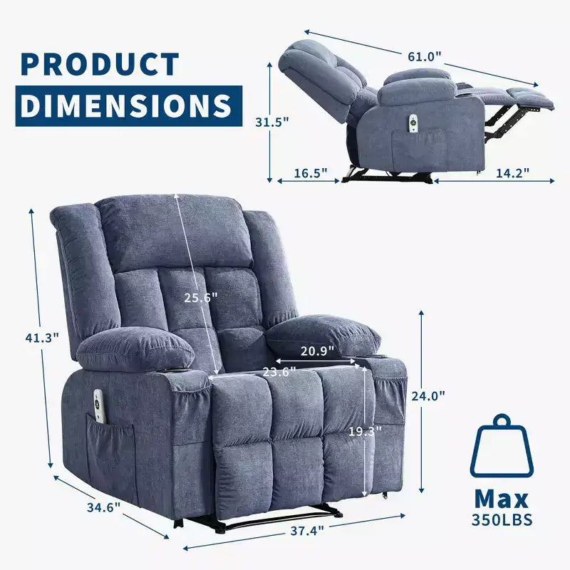Fauteuil inclinable manuel avec fonction Chaleur et Massage – Bleu / Marron / Gris, Individuel