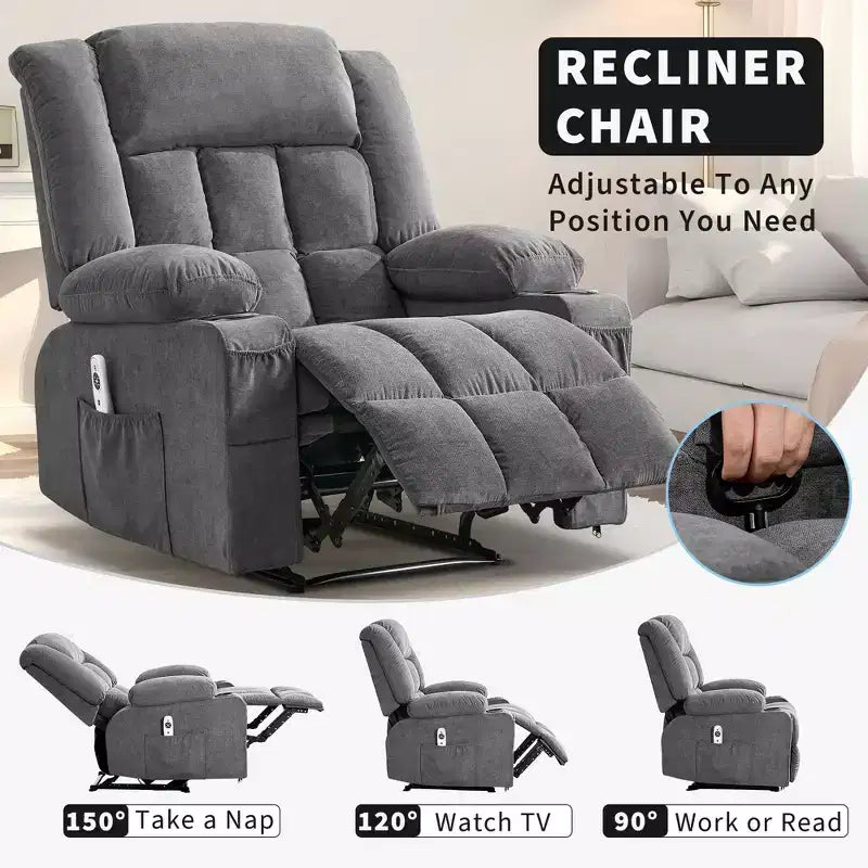 Fauteuil inclinable manuel avec fonction Chaleur et Massage – Bleu / Marron / Gris, Individuel