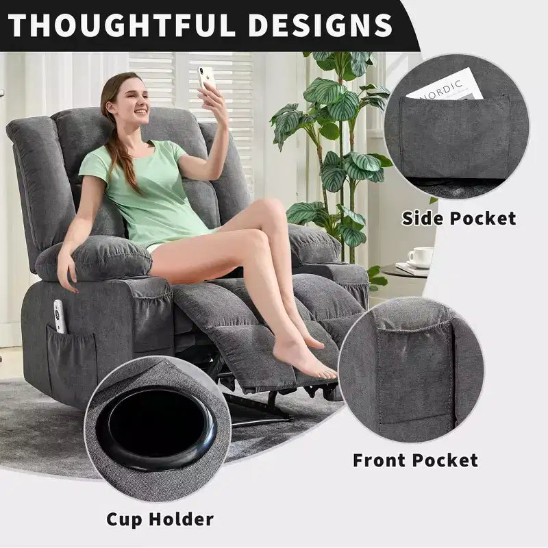 Fauteuil inclinable manuel avec fonction Chaleur et Massage – Bleu / Marron / Gris, Individuel