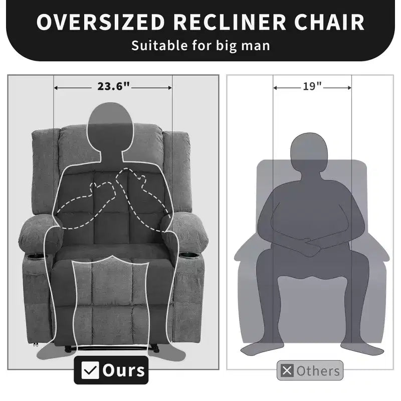 Fauteuil inclinable manuel avec fonction Chaleur et Massage – Bleu / Marron / Gris, Individuel