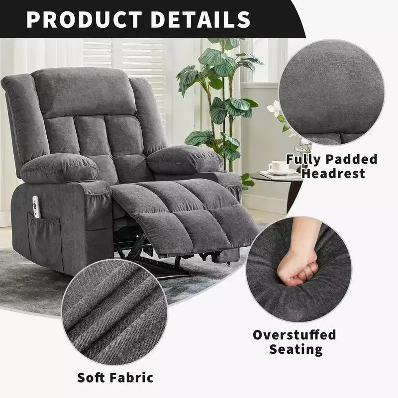Fauteuil inclinable manuel avec fonction Chaleur et Massage – Bleu / Marron / Gris, Individuel
