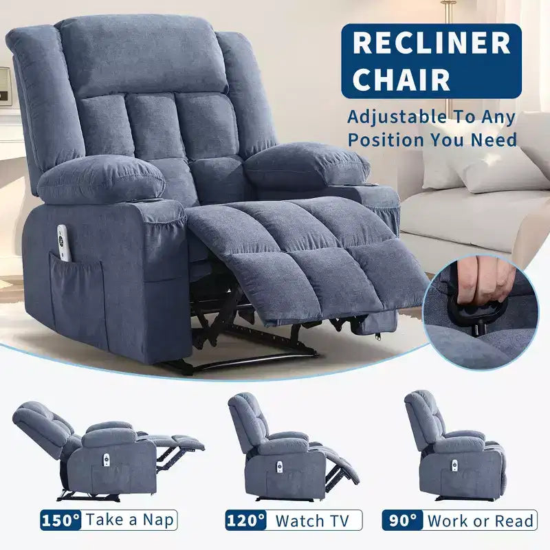 Fauteuil inclinable manuel avec fonction Chaleur et Massage – Bleu / Marron / Gris, Individuel