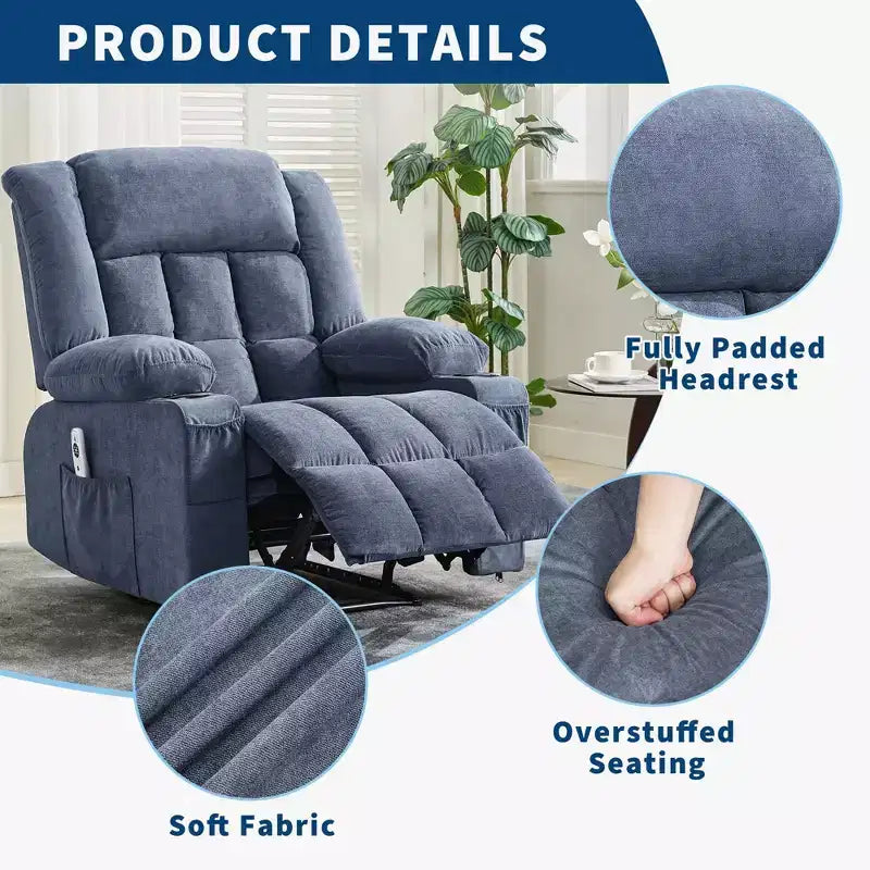 Fauteuil inclinable manuel avec fonction Chaleur et Massage – Bleu / Marron / Gris, Individuel