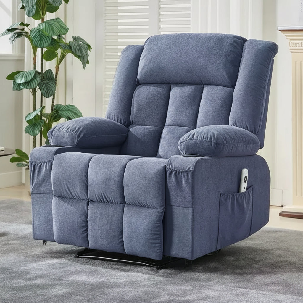 GustoWave Widen Manual Recliner Chair with Heat Massage - Overstuffed Single Sofa Lounge Chair with Remote Control 3 Recline Positions