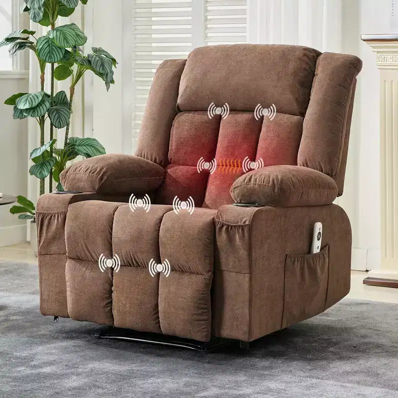 Fauteuil inclinable manuel avec fonction Chaleur et Massage – Bleu / Marron / Gris, Individuel
