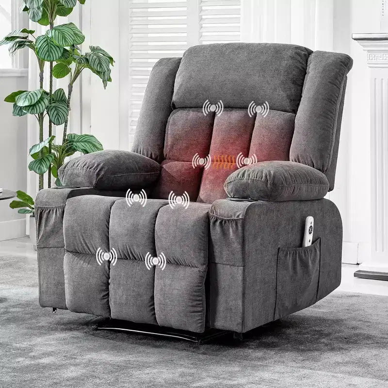 Fauteuil inclinable manuel avec fonction Chaleur et Massage – Bleu / Marron / Gris, Individuel