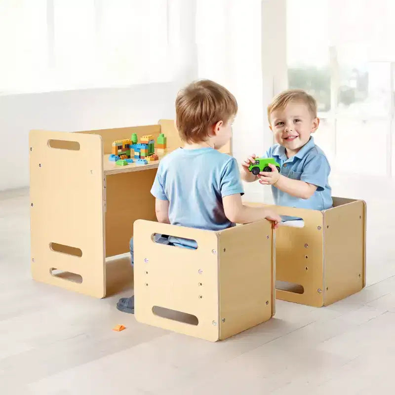 Table et 2 chaises pour tout-petits en bois naturel, rectangulaire, 3 pièces