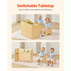 Table et 2 chaises pour tout-petits en bois naturel, rectangulaire, 3 pièces