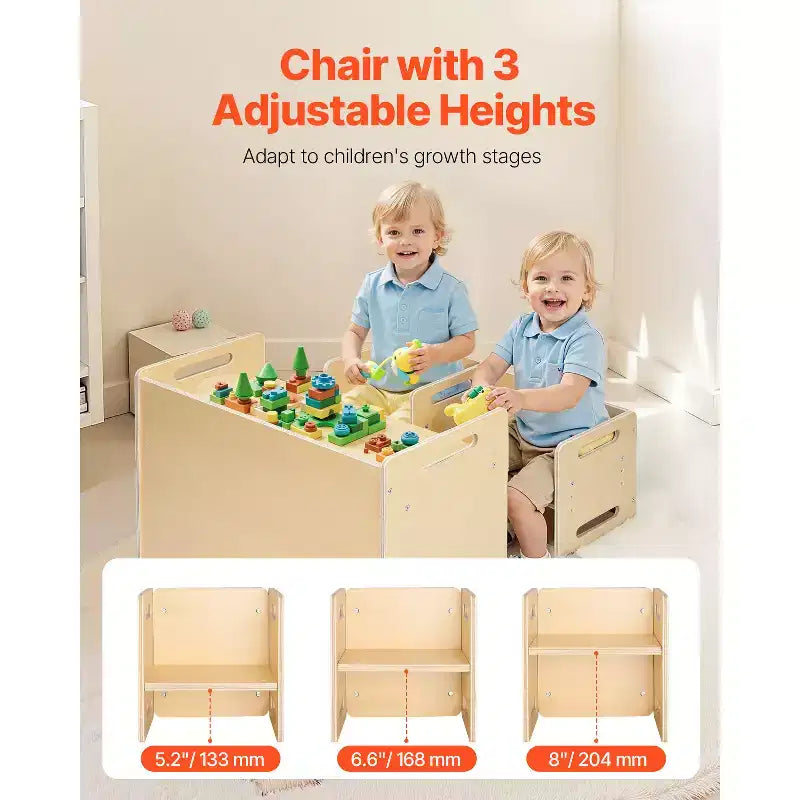 Table et 2 chaises pour tout-petits en bois naturel, rectangulaire, 3 pièces