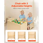 Table et 2 chaises pour tout-petits en bois naturel, rectangulaire, 3 pièces