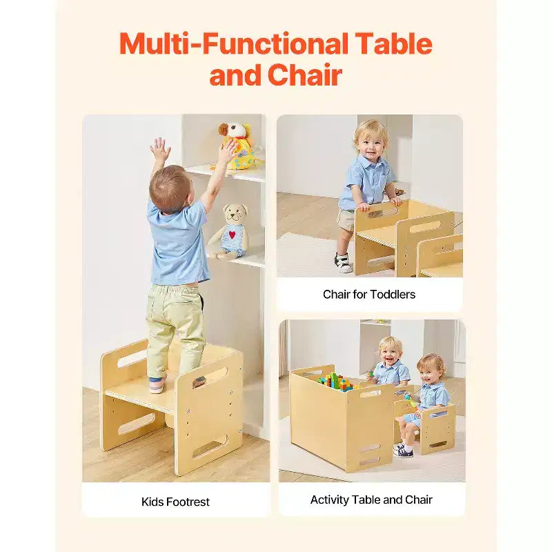 Table et 2 chaises pour tout-petits en bois naturel, rectangulaire, 3 pièces