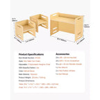 Table et 2 chaises pour tout-petits en bois naturel, rectangulaire, 3 pièces