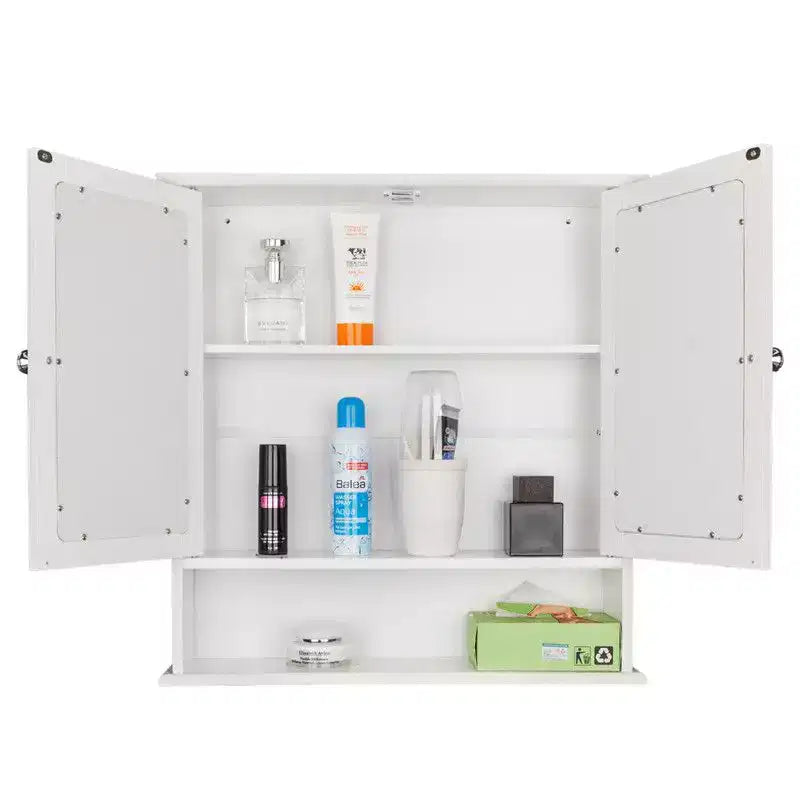 Meuble haut blanc avec portes à miroir double, 3 niveaux, 1 personne
