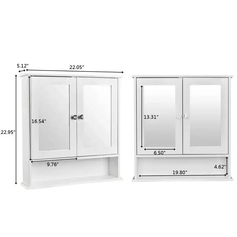Meuble haut blanc avec portes à miroir double, 3 niveaux, 1 personne