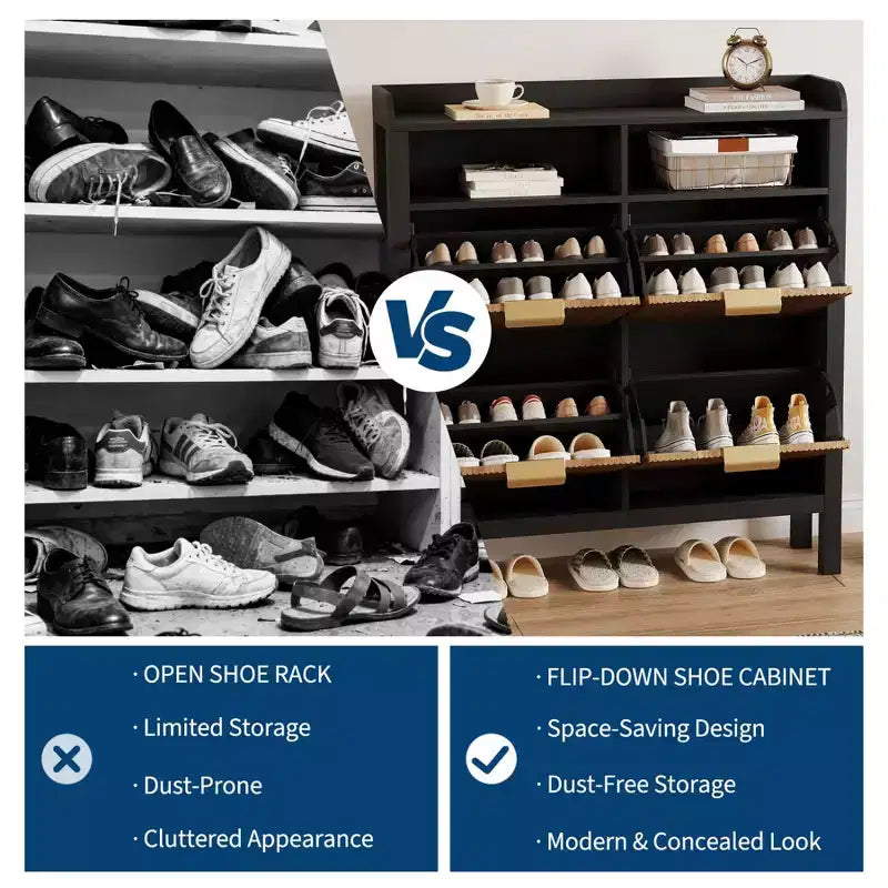 Meuble à chaussures blanc cannelé à 4 tiroirs et portes rabattables, pour une personne