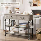 Table console 1 personne style industriel marron/gris avec 2 tiroirs et étagères ouvertes