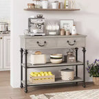 Table console 1 personne style industriel marron/gris avec 2 tiroirs et étagères ouvertes