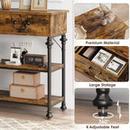 Table console 1 personne style industriel marron/gris avec 2 tiroirs et étagères ouvertes