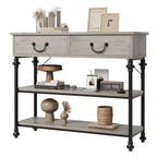 Table console 1 personne style industriel marron/gris avec 2 tiroirs et étagères ouvertes