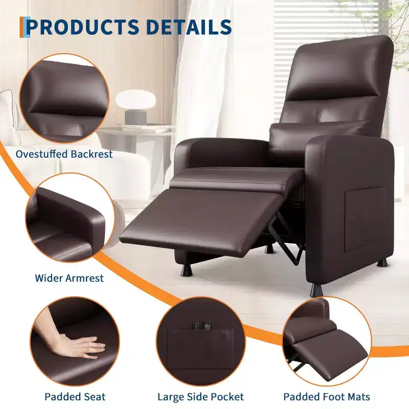 Fauteuil inclinable électrique une place Blanc/Marron/Noir, dossier haut, repose-pieds réglable