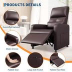 Fauteuil inclinable électrique une place Blanc/Marron/Noir, dossier haut, repose-pieds réglable