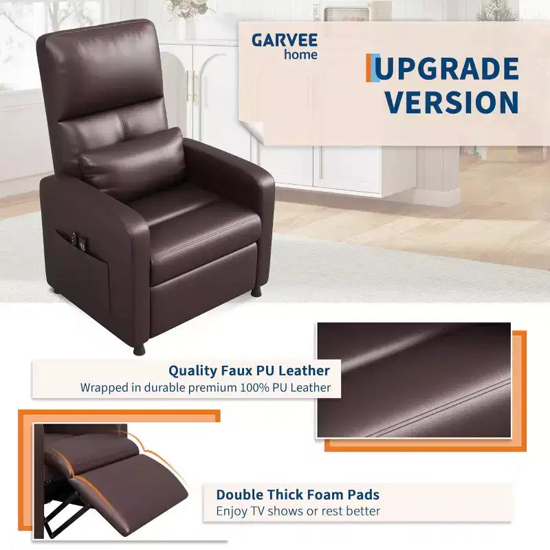 Fauteuil inclinable électrique une place Blanc/Marron/Noir, dossier haut, repose-pieds réglable