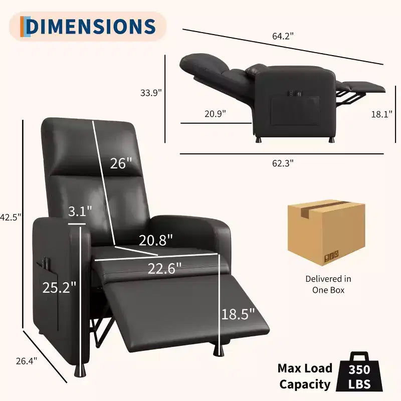 Fauteuil inclinable électrique une place Blanc/Marron/Noir, dossier haut, repose-pieds réglable