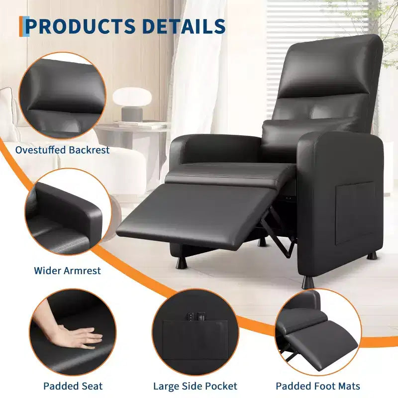 Fauteuil inclinable électrique une place Blanc/Marron/Noir, dossier haut, repose-pieds réglable