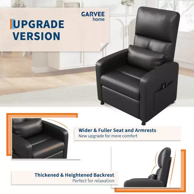 Fauteuil inclinable électrique une place Blanc/Marron/Noir, dossier haut, repose-pieds réglable