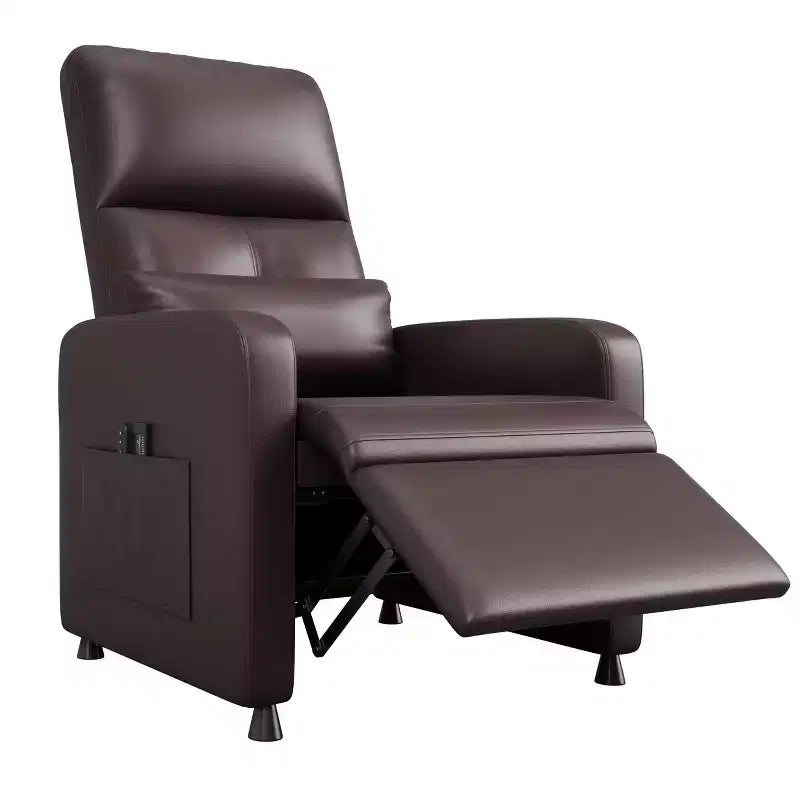Fauteuil inclinable électrique une place Blanc/Marron/Noir, dossier haut, repose-pieds réglable