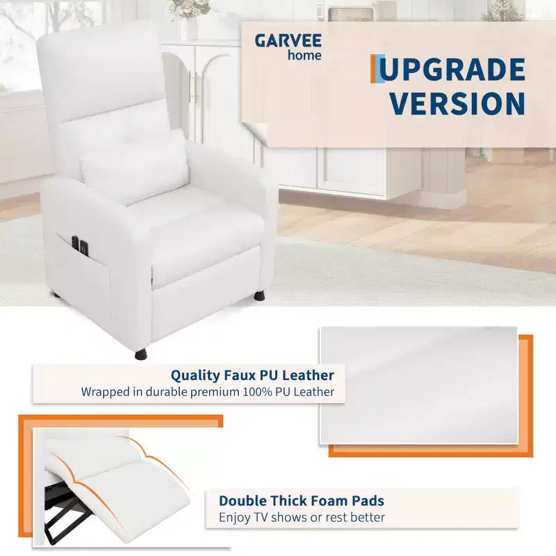 Fauteuil inclinable électrique une place Blanc/Marron/Noir, dossier haut, repose-pieds réglable