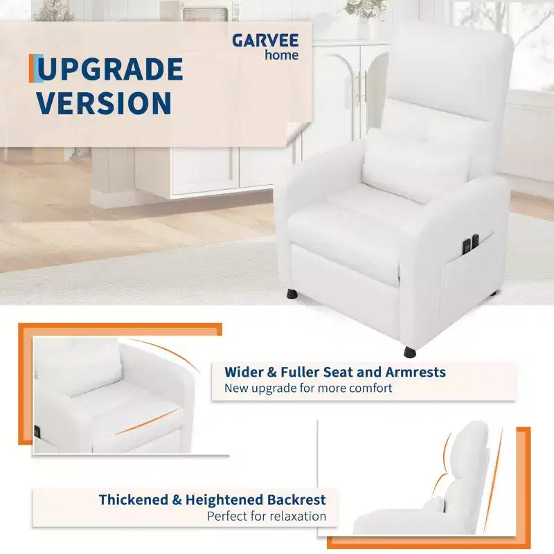 Fauteuil inclinable électrique une place Blanc/Marron/Noir, dossier haut, repose-pieds réglable